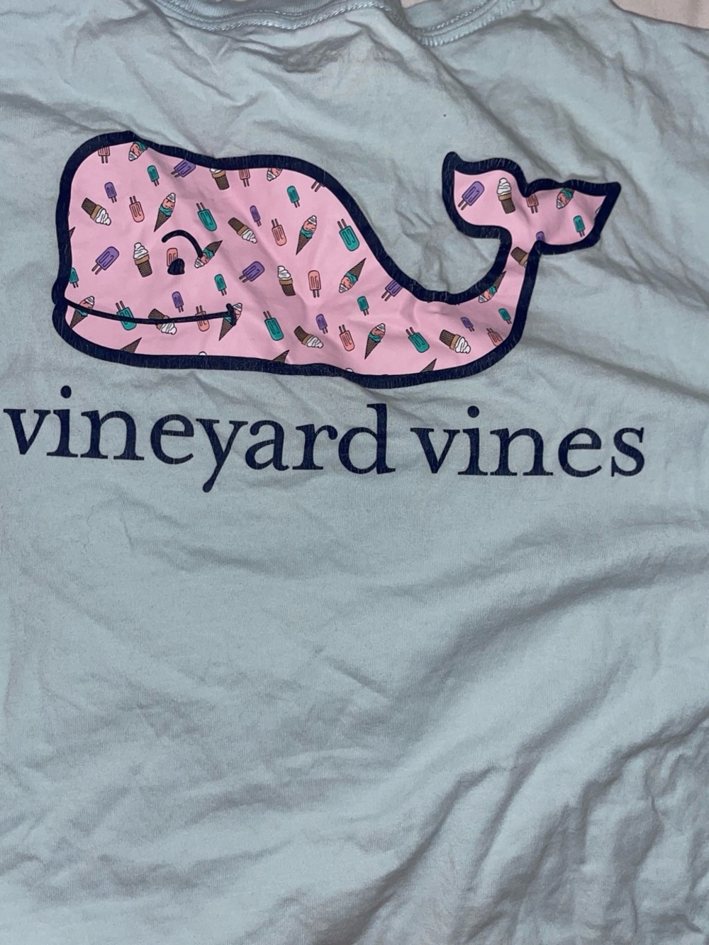 Vineyard Vines Whale Logo Tee - Light Blue with Pink Pattern